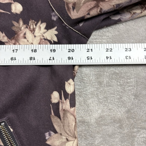 Chicos Moto Jacket Short Women's Medium Brown Floral Paisley Asymmetrical Zip - Picture 4 of 7